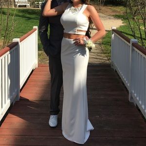 gorgeous 2 piece white prom dress